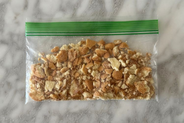 Crushed Nilla wafers in a bag