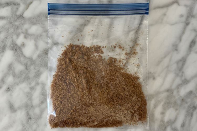 Crushed graham crackers in a bag