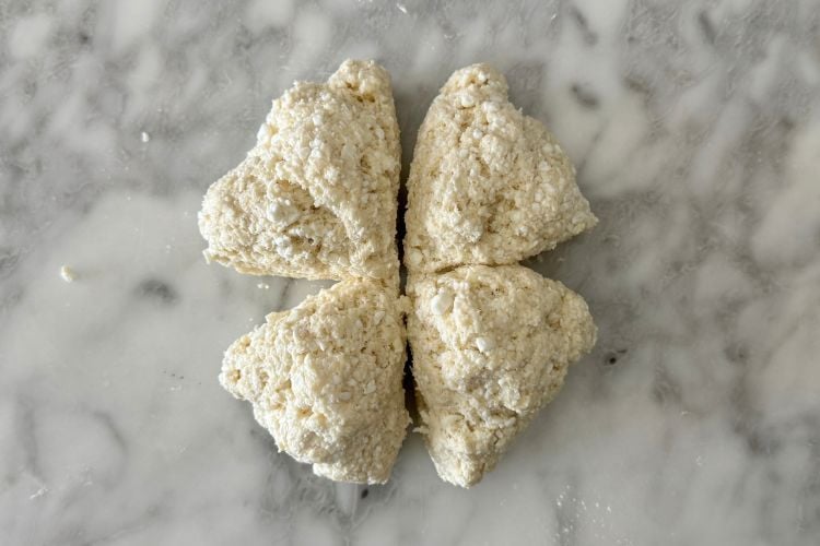 Dough cut into four pieces