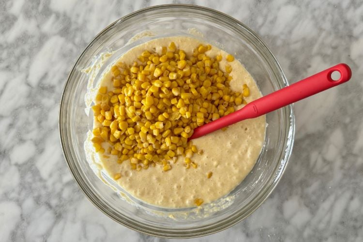 Drained corn in the batter