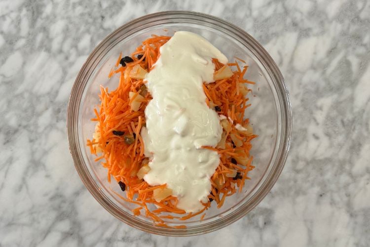 Dressing on carrot salad