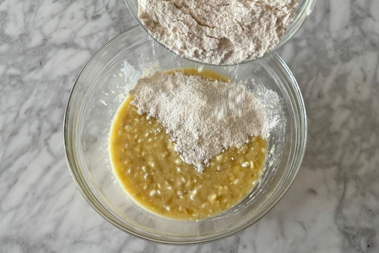 Dry ingredients combined for banana bread