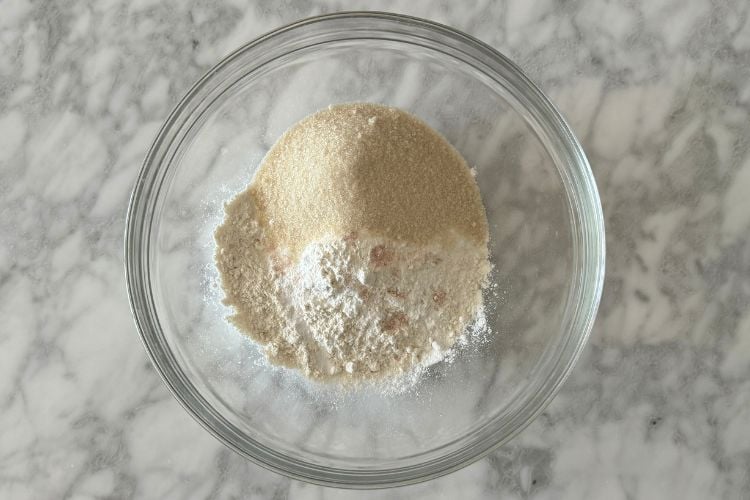 Dry ingredients for cottage cheese blueberry muffins