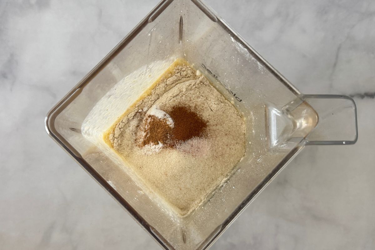 Dry ingredients in a blender for muffins