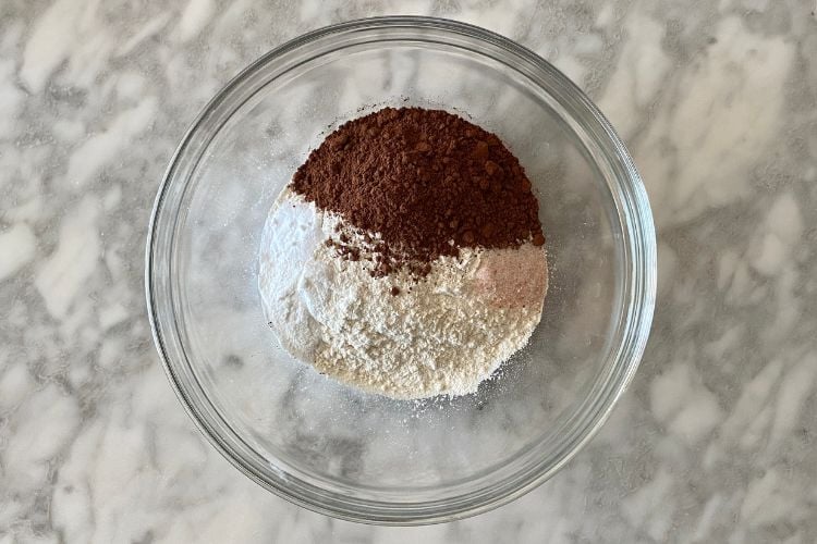 Dry ingredients in bowl for cranberry muffins