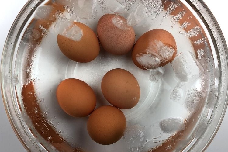 Egg in an ice bath