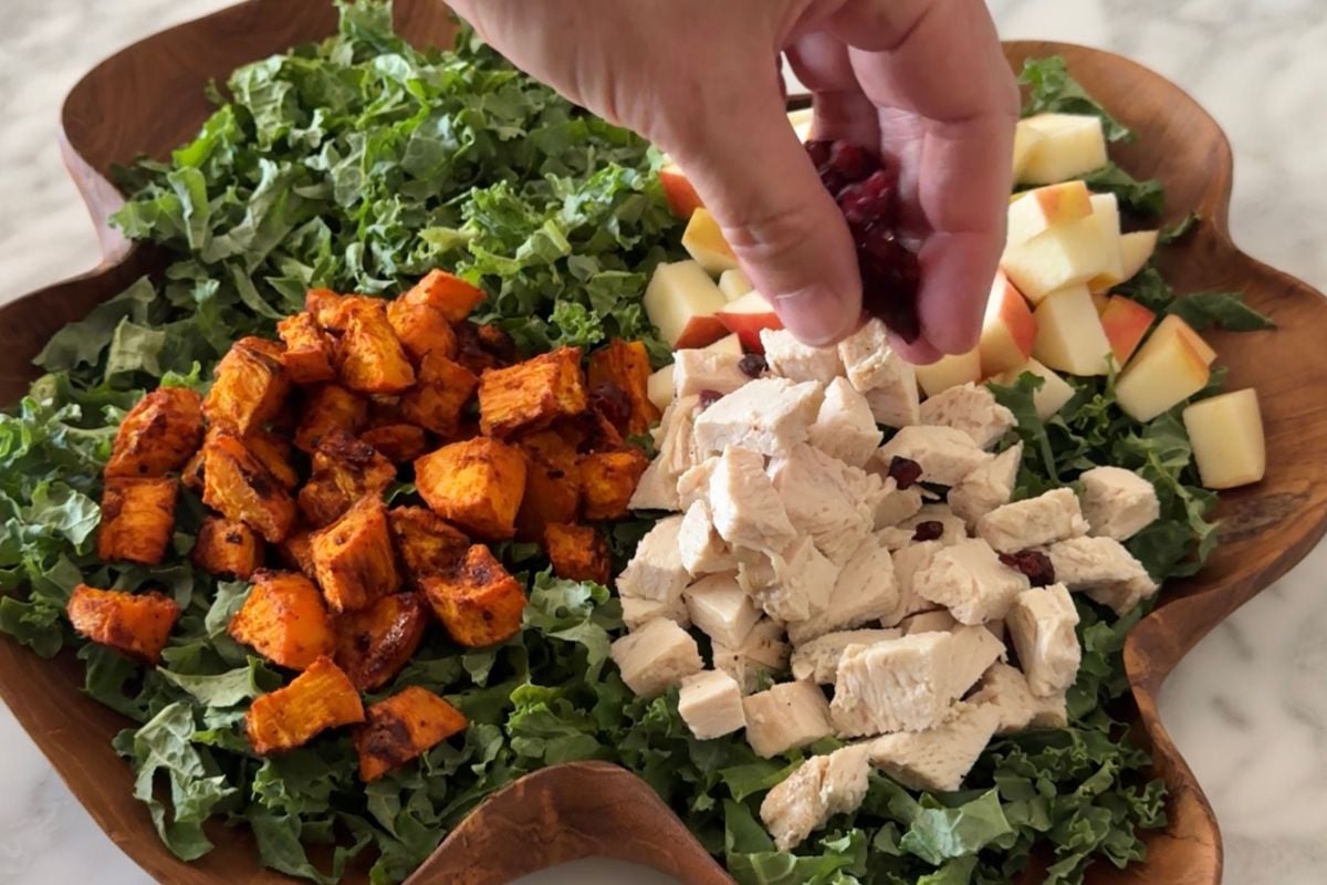 Fall harvest salad assembled in a bowl