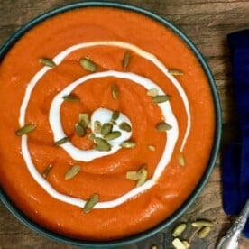Finished roasted carrot ginger soup by Healthy Foodie Girl