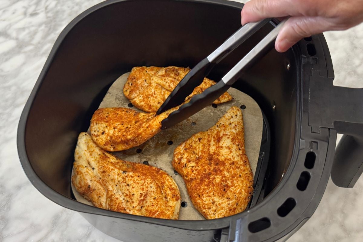 Flipping chicken cutlets to other side in air fryer