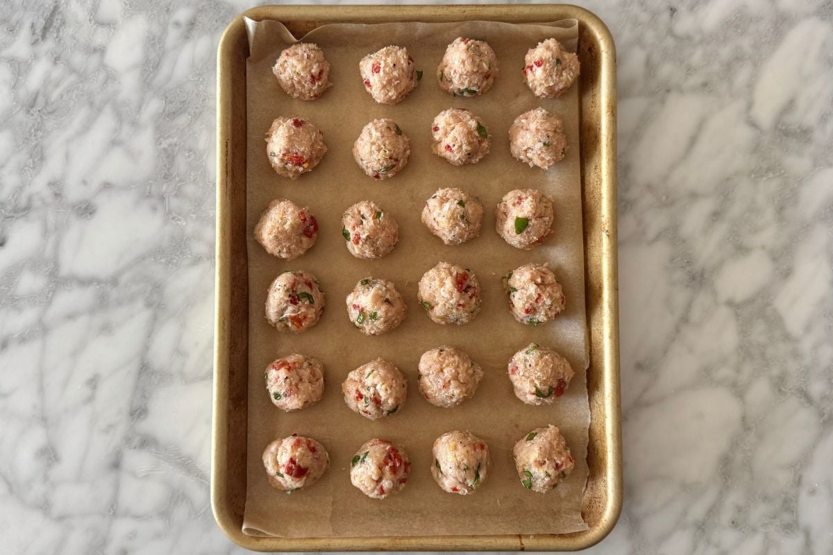 Formed marry me chicken meatballs on sheet pan