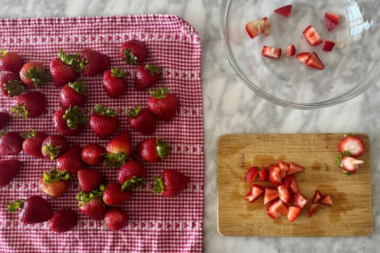 Fresh and chopped strawberries