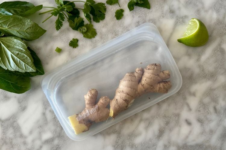 Fresh ginger in a bag