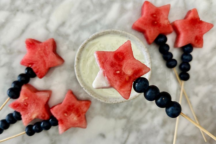 Fruit sparklers dipped in yogurt dip