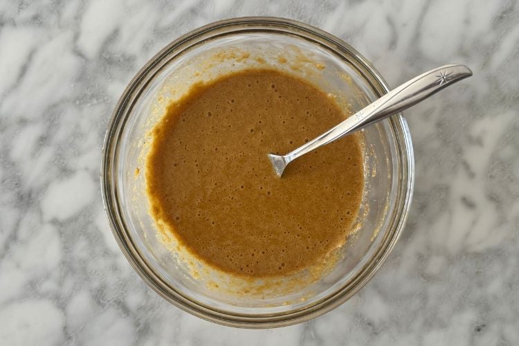 Gingerbread mug cake batter in bowl