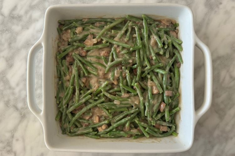 Green beans mixture in casserole dish