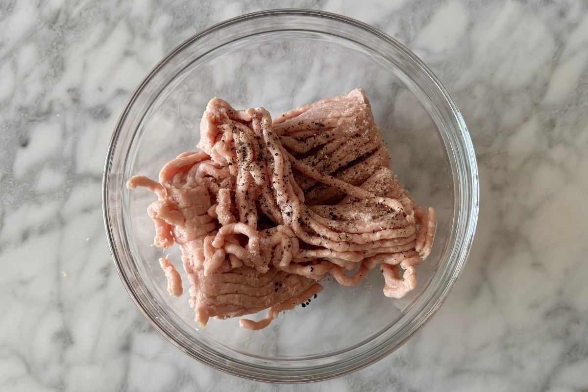 Ground chicken in a bowl for chicken nuggets