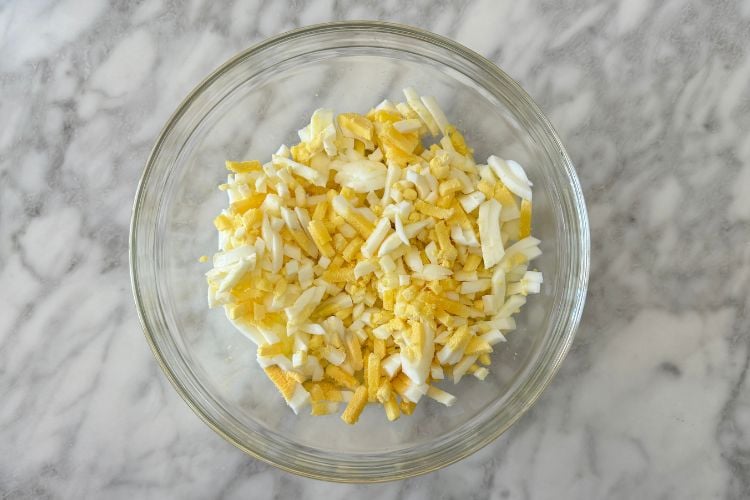 Hard boiled eggs in bowl