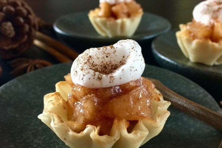 Healthy apple pie filling in phyllo shell