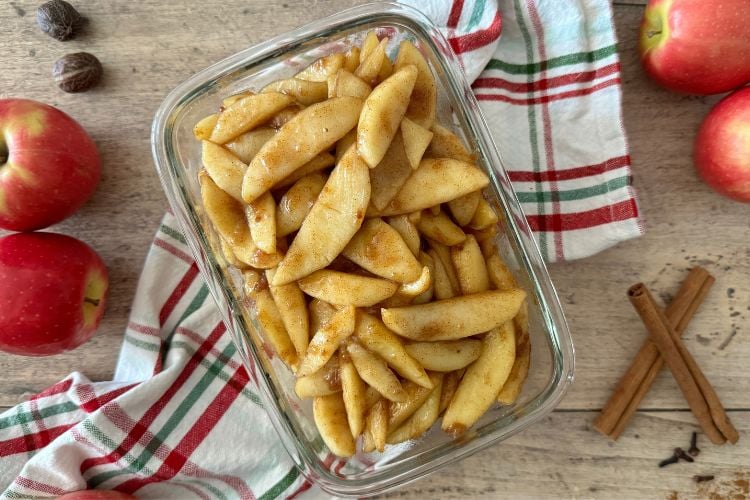 Healthy apple pie filling in storage container