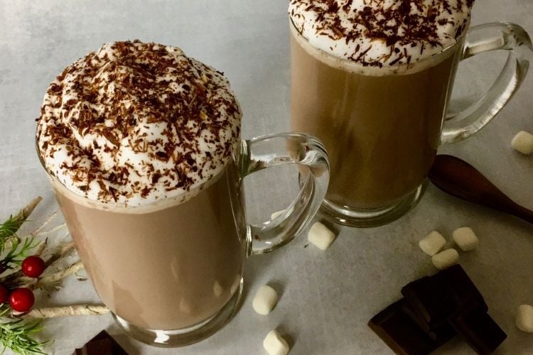 Healthy hot chocolate with grated chocolate
