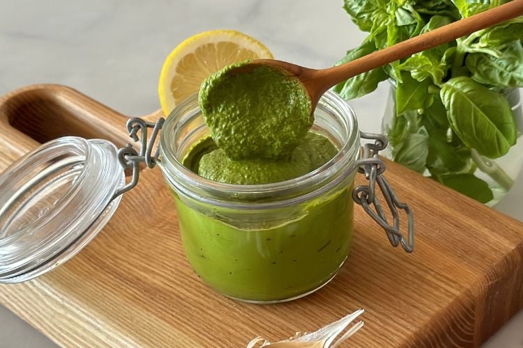 Healthy pesto in a jar