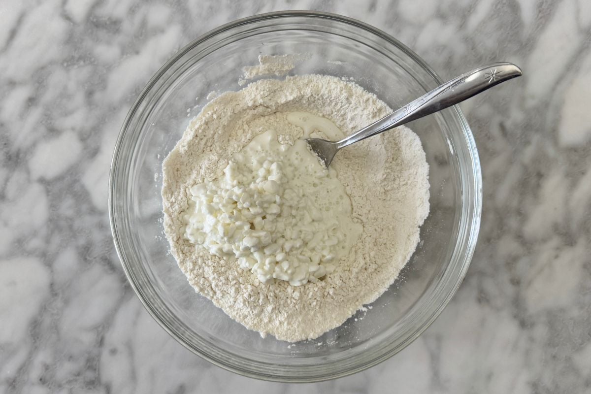 High protein pizza dough ingredients in bowl