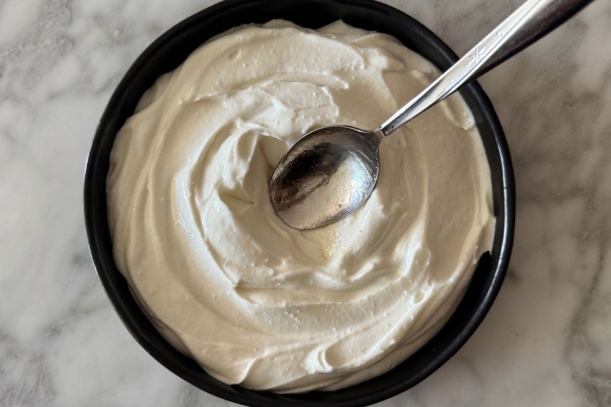 High protein whipped feta dip in a bowl