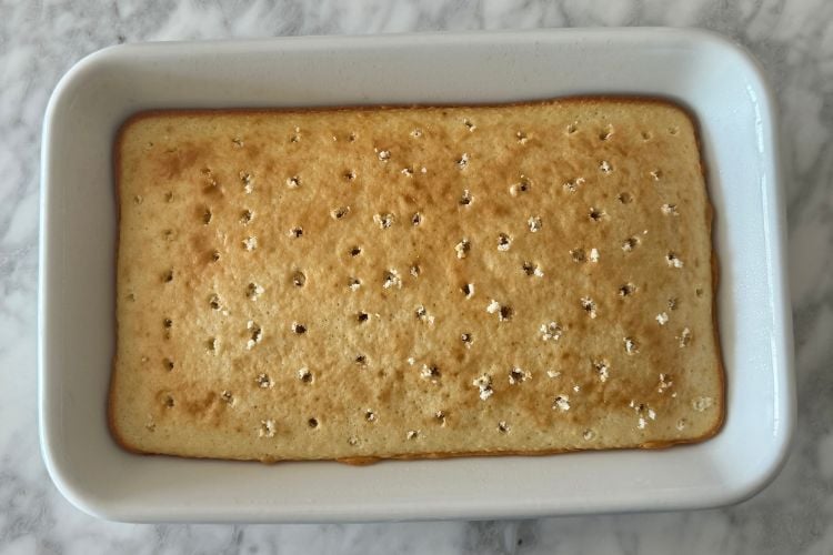 Holes poked in the cake