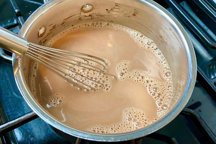 Hot chocolate in a saucepan