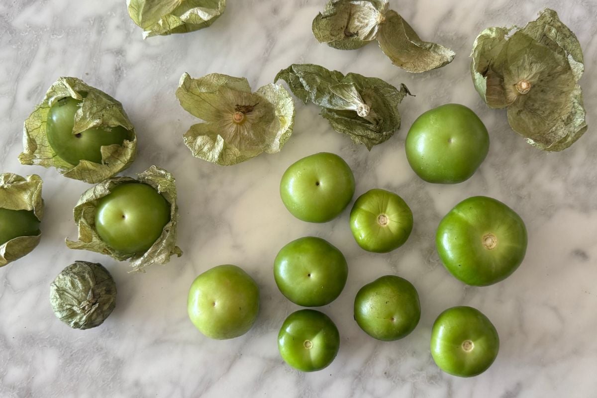 Husks removed from tomatillos