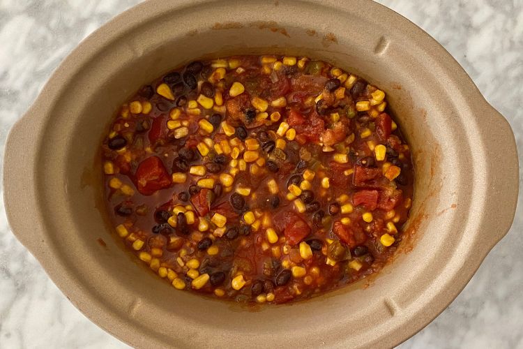 Ingredients cooking in slow cooker