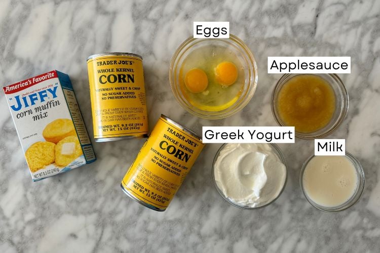 Ingredients for Jiffy corn casserole recipe