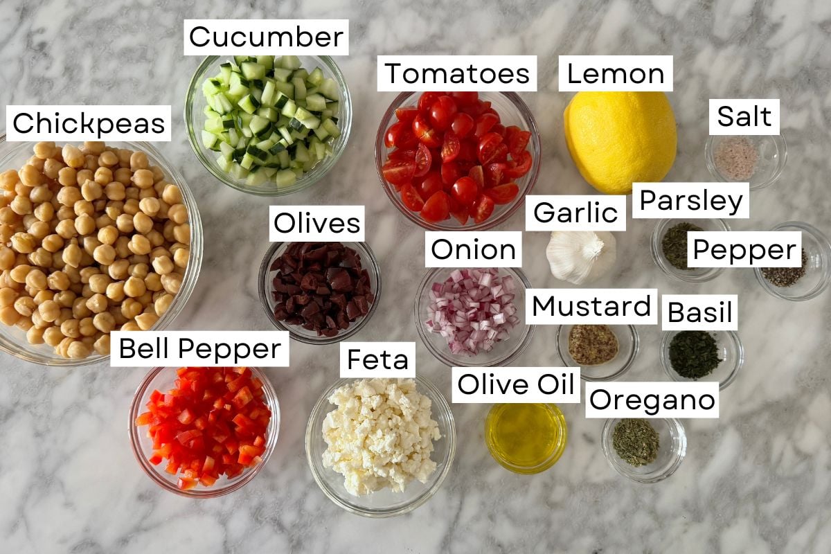 Ingredients for Mediterranean chickpea salad