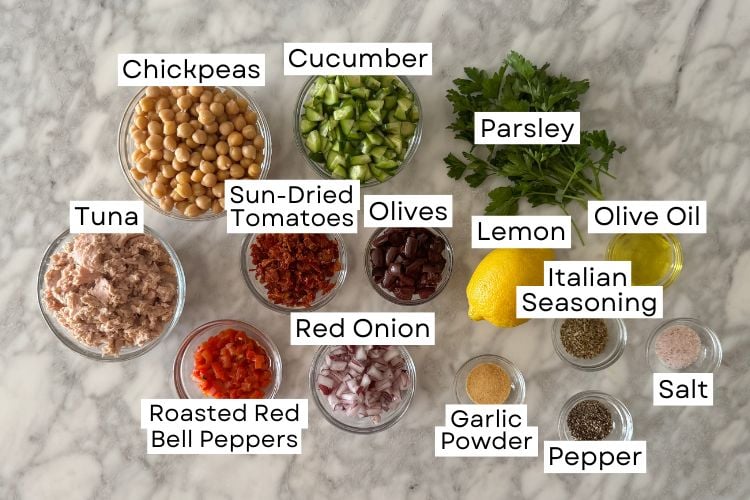 Ingredients for Mediterranean tuna salad