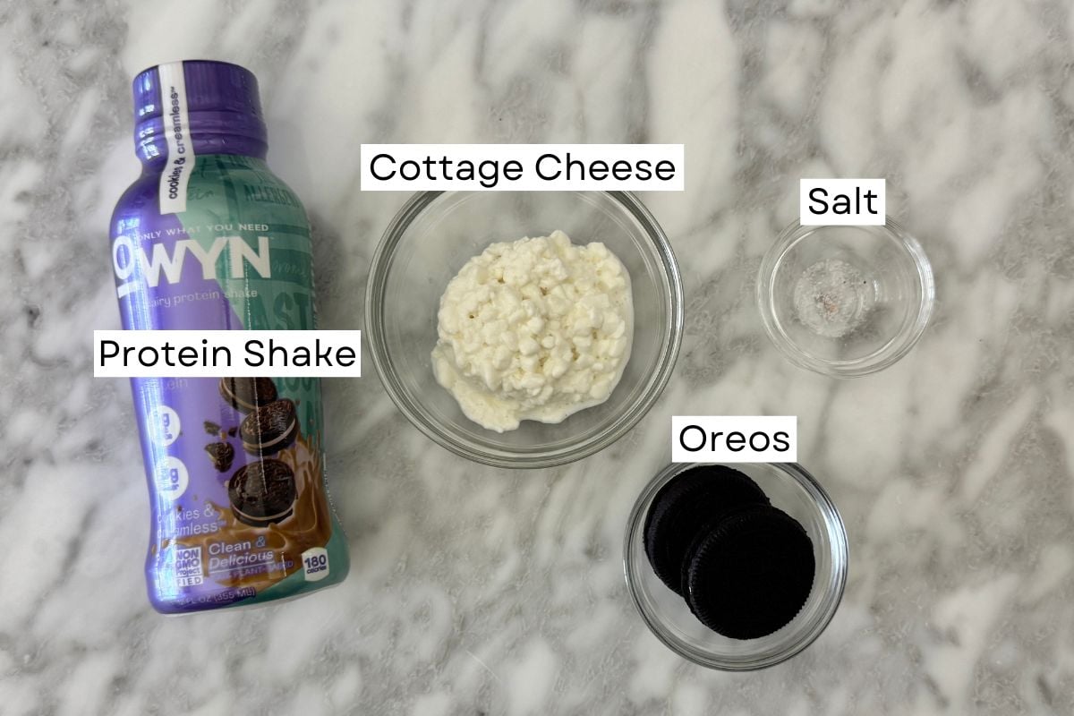 Ingredients for Ninja Creami cookies and cream protein ice cream