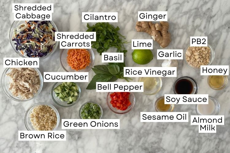 Ingredients for Thai chicken bowls