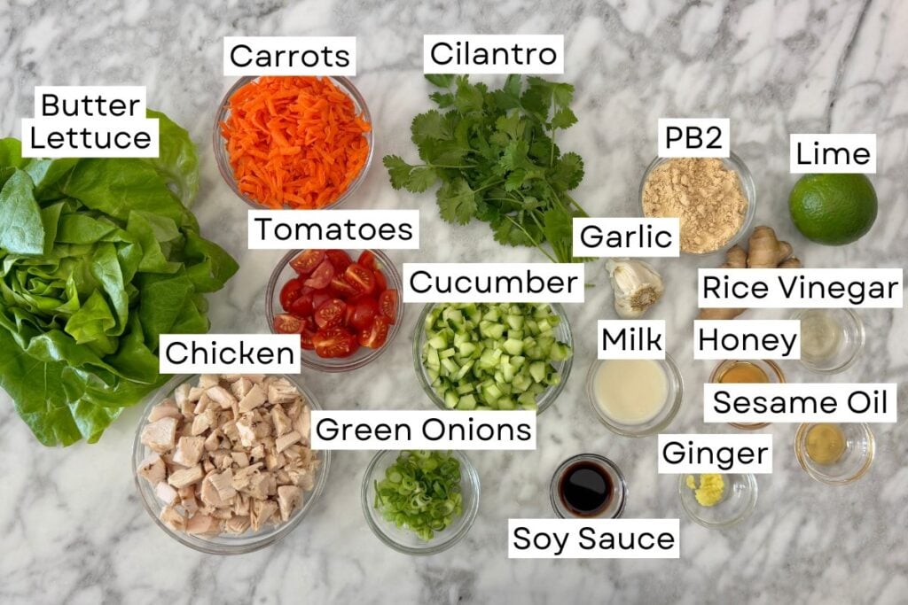 Ingredients needed for Thai chicken lettuce wraps