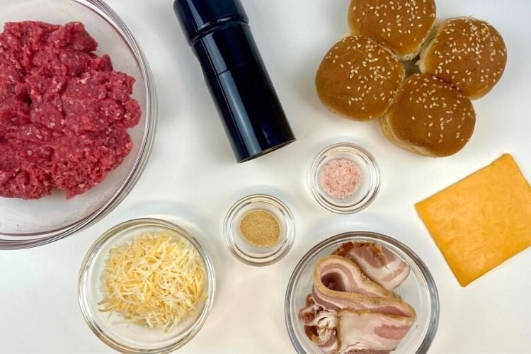 Ingredients for a healthy bacon cheeseburger