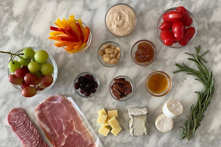 Ingredients for a small charcuterie board