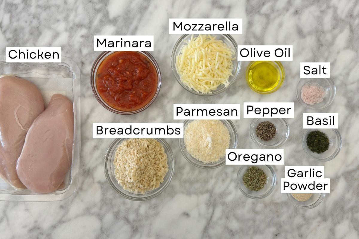 Ingredients for air fryer chicken parmesan