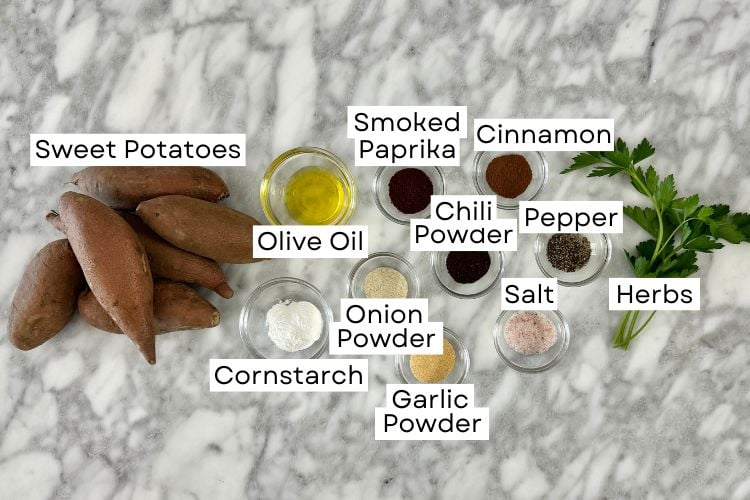Ingredients for air fryer sweet potato wedges