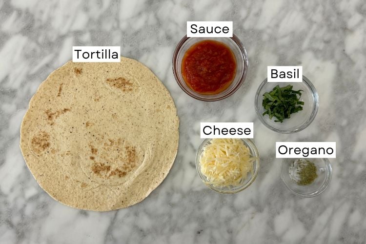 Ingredients for air fryer tortilla pizza