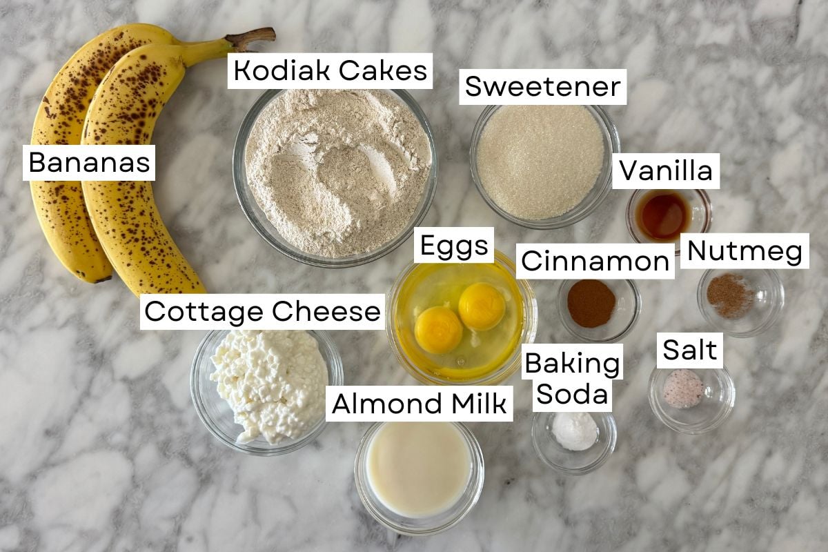 Ingredients needed for banana cottage cheese muffins