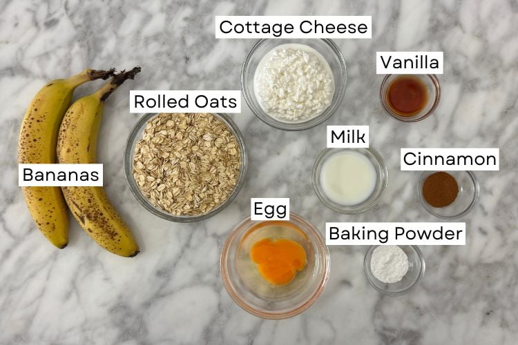 Ingredients for banana cottage cheese pancakes