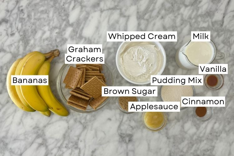 Ingredients for banana cream pie with graham cracker crust