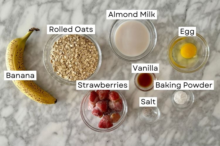 Ingredients for banana strawberry pancakes