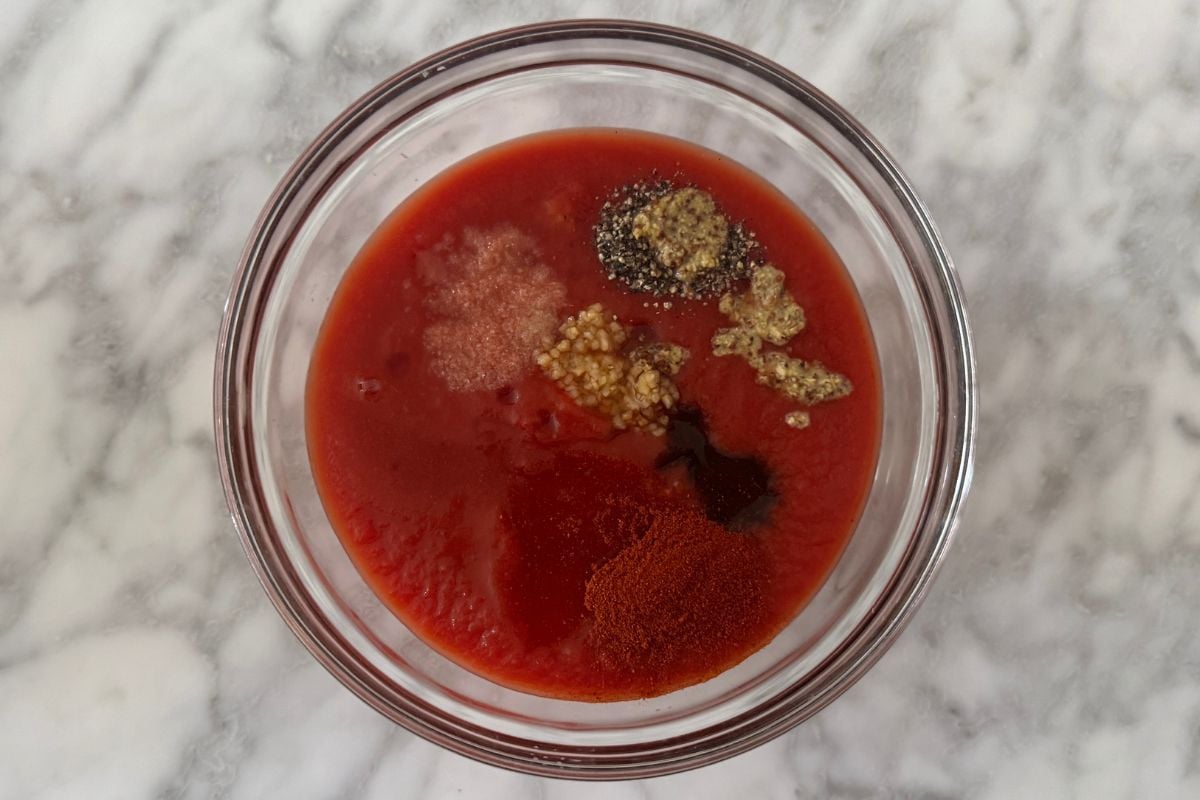 Ingredients for barbecue sauce in a bowl