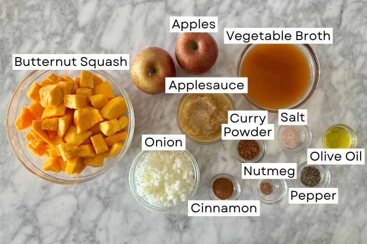 Ingredients for butternut squash apple soup