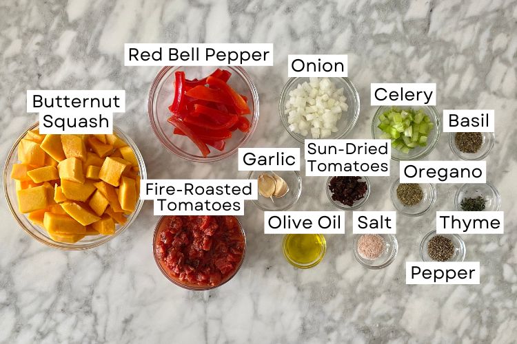 Ingredients for butternut squash pasta sauce