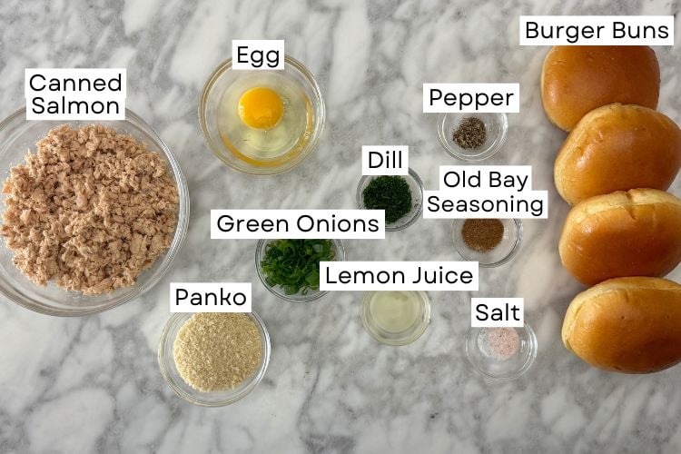 Ingredients for canned salmon burgers